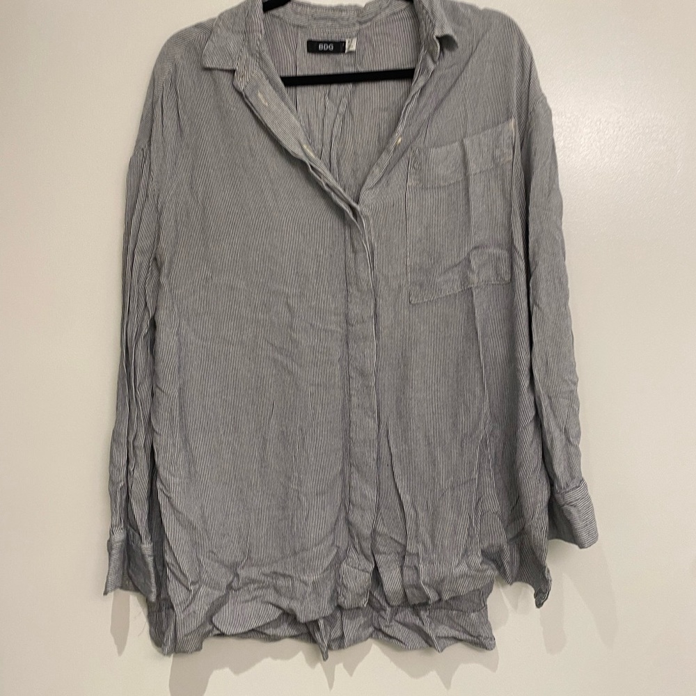 Dark Blue Strip Button Down Top